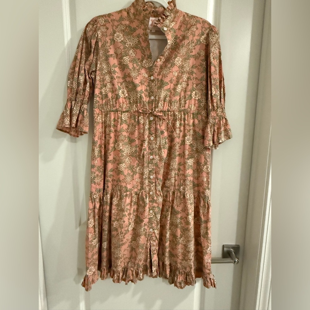 Victoria Dunn Pink Floral Button-Front Midi Dress